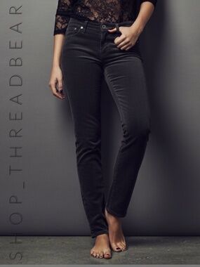 {AG · Anthro} Low Rise Charcoal Gray < Stevie > Slim Corduroy Pants | 27 · Small